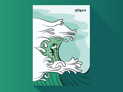 Surf Poster flat green illustration illustrator lagoon sea slide surf wave