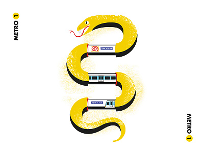 Subway Snake animal city grunge illustraion paris rough snake stippling subway yellow
