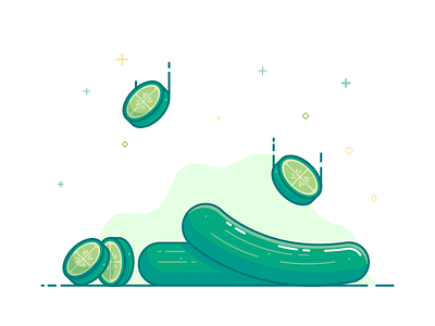 Cucumber with slices cucumber green healthy illustration line slice vector vegetable