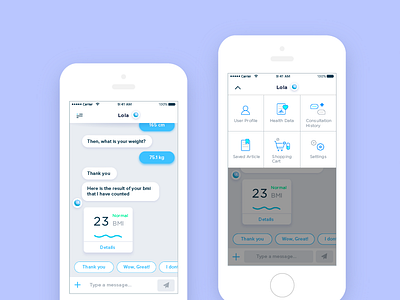 Menu Exploration for Personal Health Assistant App ai assistant chat chatbot conversational ui health icon menu mobile navigation ui