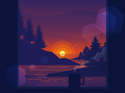 Sunset with a coffee coffee gradient illustration landscape nature sky sun sunset