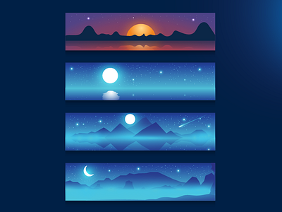 Landscape Banner Illustrations environment gradient illustration landscape moon mountain nature reflection sky stars sun sunset