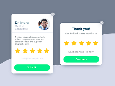 Pop up/Overlay, Doctor Rating card dailyui doctor feedback mobile app overlay pop up rating star ui