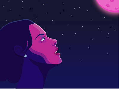 Pink Moon character faces fantasy illustration illustrator light moon moonlight people sky space stars vector woman