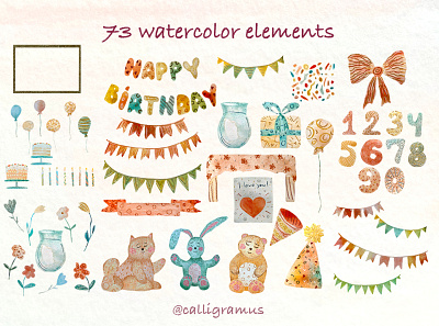 Happy Birthday Watercolor Collection birthday branding card design element happy birthday holiday illustration invitation logo mug party