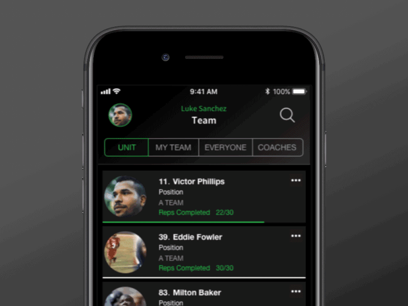 NBT Dual Tab Setup app black dark theme football football app green interaction menu menu bar profile profile cover rugby sport app spotify