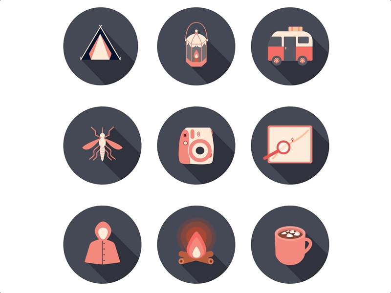 Camping — Interactive icon set illustration motion graphics