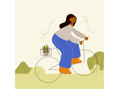 Vector character design for adult young woman riding bicycles. female