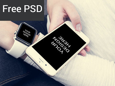 Freebie : Iphone With Smartwatch Mockup