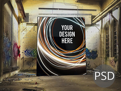 Huge Workshop Painting Mockup PSD banner huge painting painting poster poster mockup wall wall banner mockup