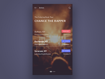 Concert Listing app concert event interface listing mobile music ui