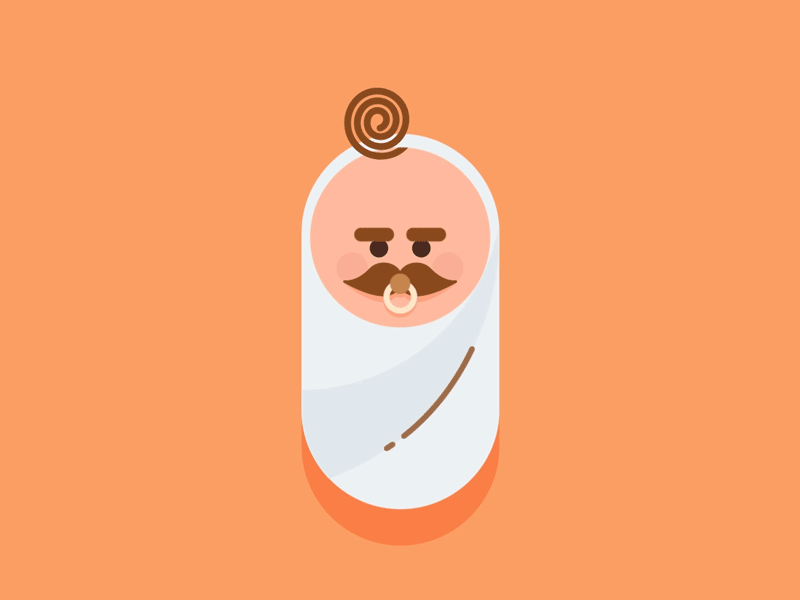 Grumpy Old Baby baby character cute debut flat funny grumpy hair moustache mustache old pacifier