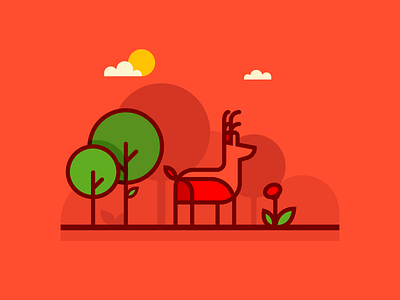 Deer Forest animal cloud deer explore flat forest illustration sun trees