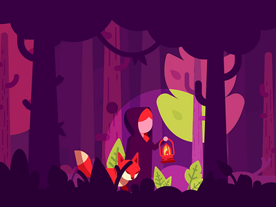 Exploring the forest character explore fairytale fantasy forest fox gif girl mythical nature night trees walk