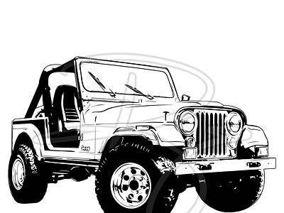 Jeep CJ7 Black And White Illustration Clip Art by Ryan Grandinetti on ...