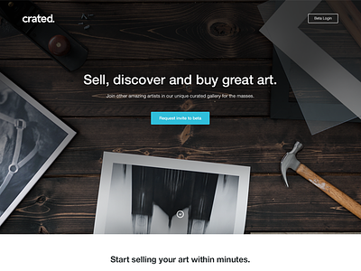 Crated beta landing page art artists beta blue crated ecommerce invite landing page photography wood