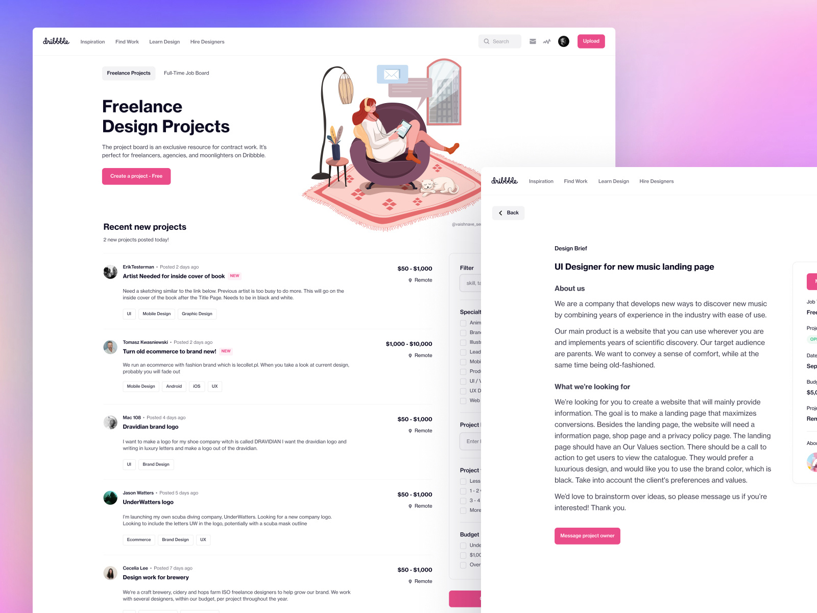 Freelance Project Board UI Updates by Ryan Johnson for Dribbble on Dribbble