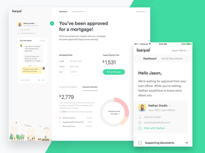 You get a mortgage, and you get a mortgage! analytics app chat clean dashboard graph ios mobile mortgage responsive web app white
