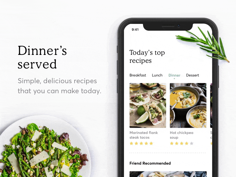 Dinner's served animation app branding food interaction ios iphone iphone x recipe typography ui ux