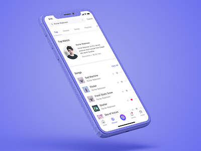 Top Results app design ios iphone iphone x match music playlist purple results search ui ux