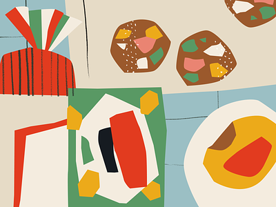 NZ cravings collage design illustration lollycake meatpie shapes vogels