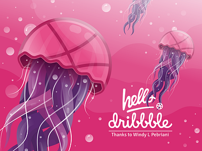 Hello, dribbble! design first shot hello hello dribbble illustration invitation jellyfish sea vector