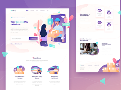 Delivury Landing Page app box character delivery delivery services flat gradient header illustration illustrations landing page package screen website