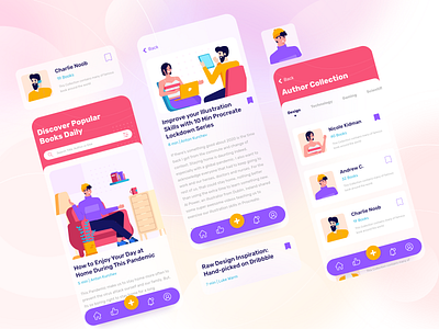 Book Library App Design app character flat gradient illustration illustrations library onboarding screen
