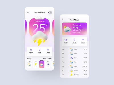 Weather App 3d app flat gradient icon illustration rain screen sun ui weather