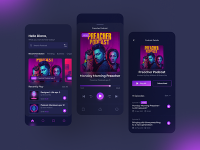 Podcast App app design gradient music player podcast screen ui