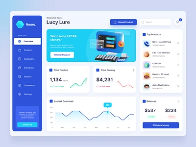 Neuro - Multipurpose Dashboard 3d admin analytic chart dashboard data graph illustrations interface isometric product stats uiux