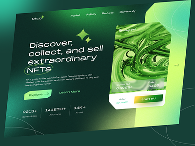 NFT Landing Page Website bitcoin bold coins crypto crypto art cryptocurrency doge ethereum gradient landing page nft nft art noise token