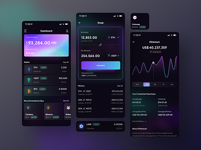 CryptoX - Crypto App bitcoin chart crypto cryptocurrency fiat finance flat gradient metaverse nft screen statistic vr