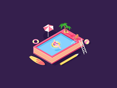 Book Pool beach book illustration isometric pool relax summer