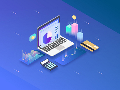 Bussiness Illustration 3d bar bussiness calculator chart illustrations isometric laptop screen