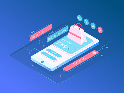 Shopping illustration android finance homescreen icon isometric screen shopping smartphone