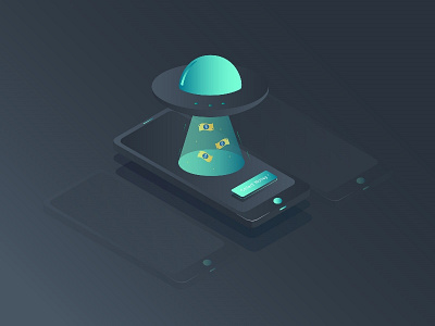 UFO Isometric 3d alien app handphone illustration isometric money screen ufo