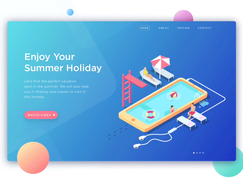 Summer Holiday Landing Page animation data gif holiday illustration isometric landing page manage pool stats summer ui