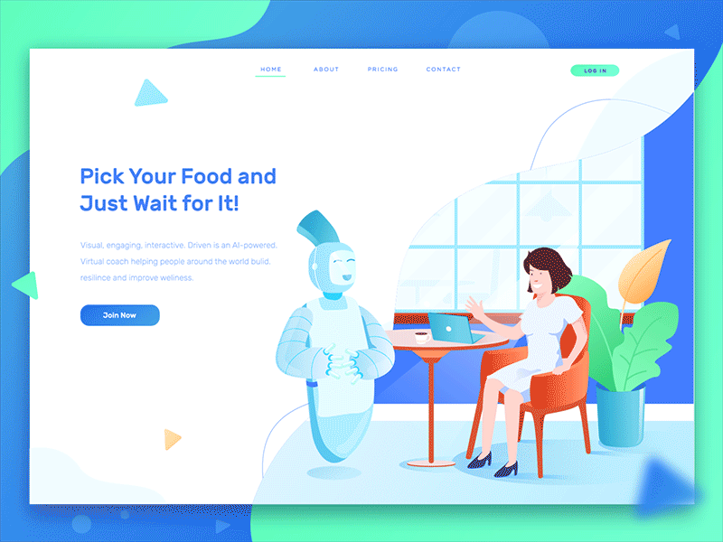 Food Order Landing Page automatic flat gradient illustration landing page robot