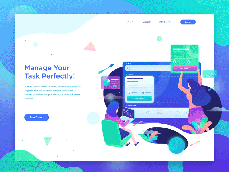 Task Management Header character dashboard flat illustration landing page management planet plant screen task