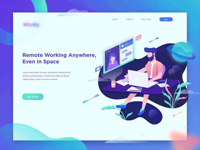 Remote Working Header Exploration gradient header illustration landing page laptop planet working