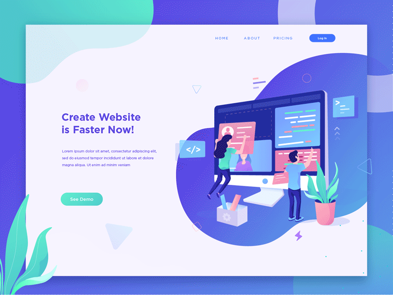 Create Webiste Header Exploration animation coding gradient header illustration screen website