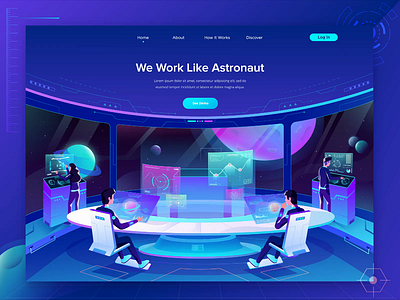 Spaceship Landing Page Header astronaut character flat header illustrations landing page planet space spaceship