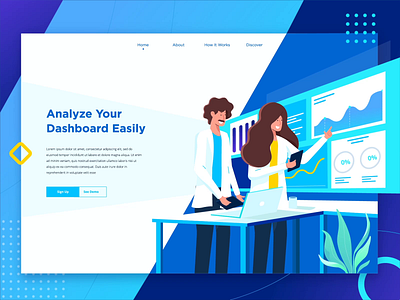 Analyze Dashboard Landing Page Header analyze dashboard header illustrations landing page laptop screen ui design