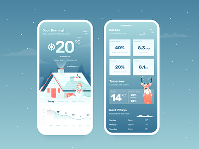 SnowBall - Weather Application Design character cold deer flat home illustration screen snow snowball weather weather app