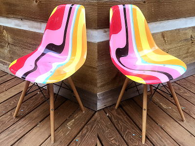 Chair asheville chair contour eames furniture hand painted orange pink psychedelic warp wrap yellow