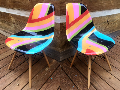 Chair asheville chair colorful contour eames furniture hand painted psychedelic warp wrap