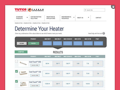 Tutco Farnam asheville filter heaters industrial sorting tutco farnam ui web app website