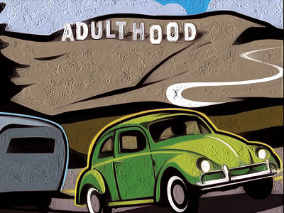 Adulthood adulthood beetle bug car driving editorial illustration hollywood illustration mountain road volkswagen