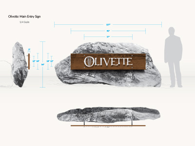 Olivette Entrance Sign Schematic agrihood asheville engineering french broad river nc olivette rendering river rock sign wood